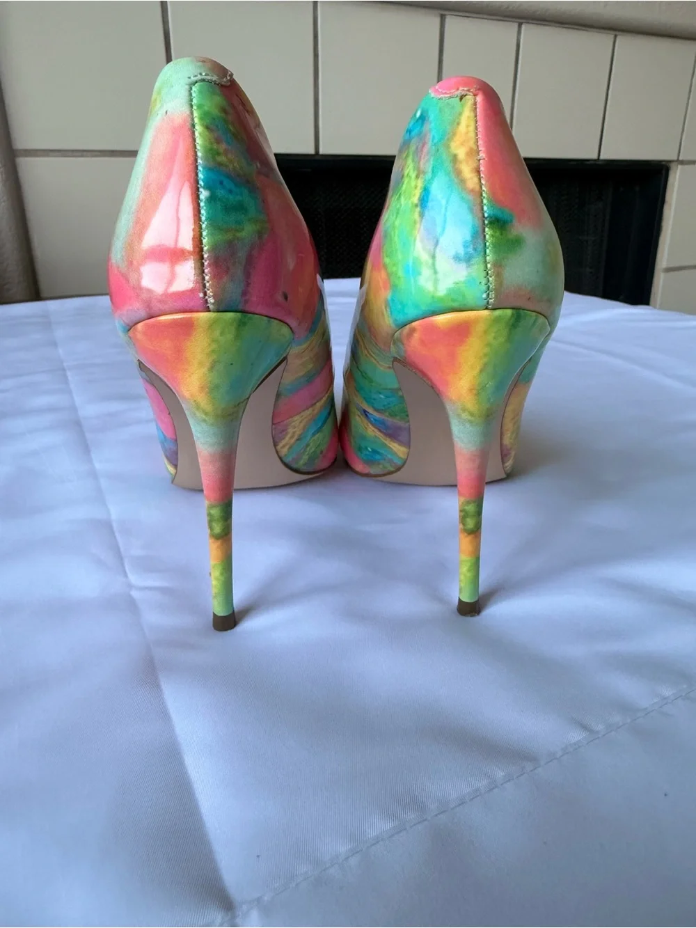 Steve Madden Multicolor Marble Pointed-Toe Heels — Green, Pink, Yellow